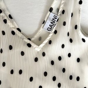 GANNI Polka-Dot Plissé-Georgette Midi Dress Chiffon